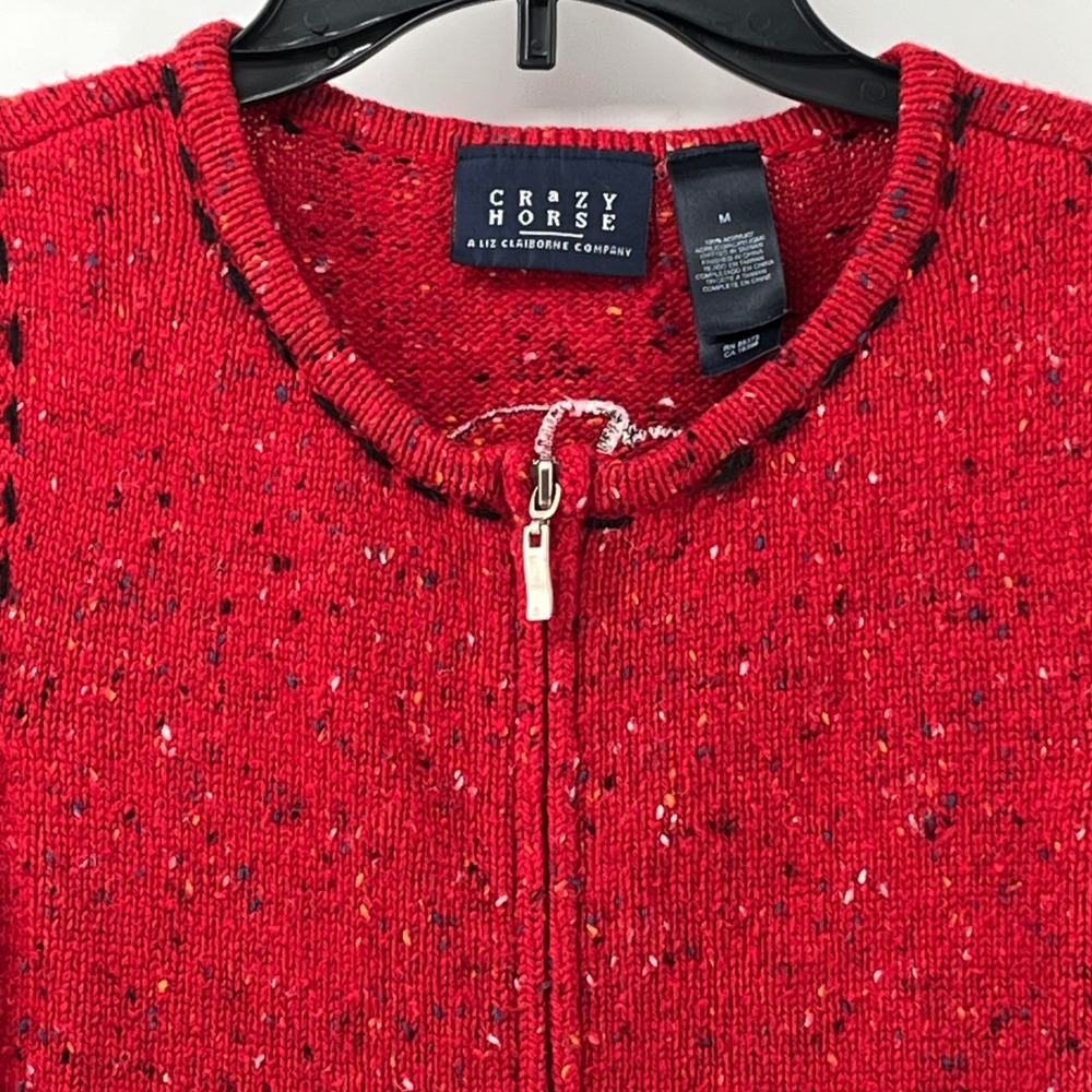 Crazy Horse Liz Claiborne Red Christmas Cat Knit Sweater Vest Zip Front Medium - Picture 2 of 9